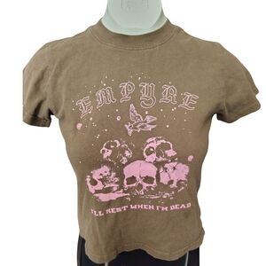 Empyre Brown Tee with Pink Skull Graphic